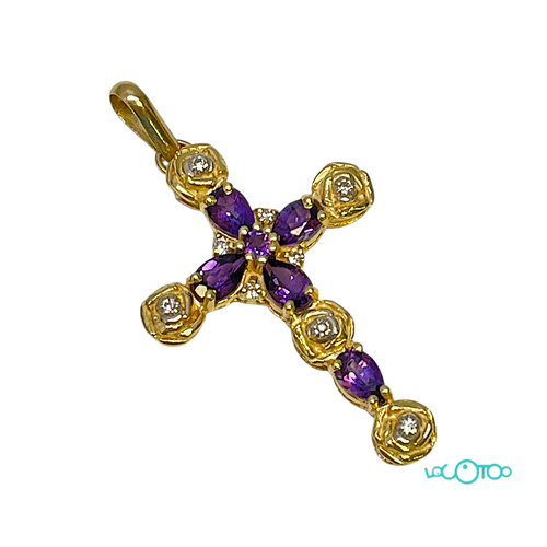 CRUCIFIJO ORO CON BRILLANTES  Y P.VIOLETA