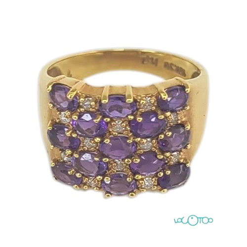 ANILLO ORO 18K CON 13 AMATISTAS Y 12 DIAMAN