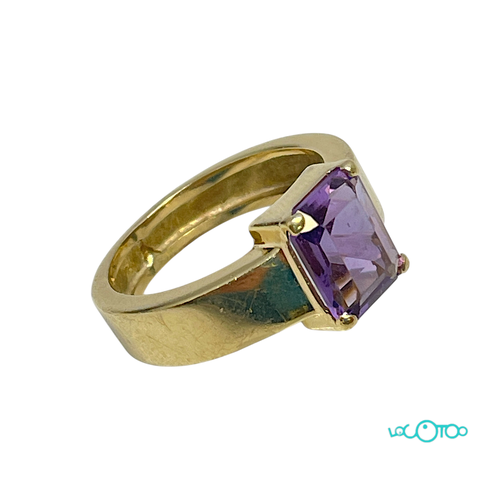 Anillo Oro 18Kt con piedra morada