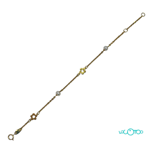Pulsera Oro 18Kt con Perlas y Flores