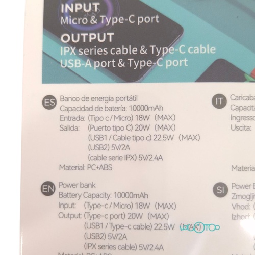 BATERÍA EXTERNA UNICO PB1725 10000 mAh