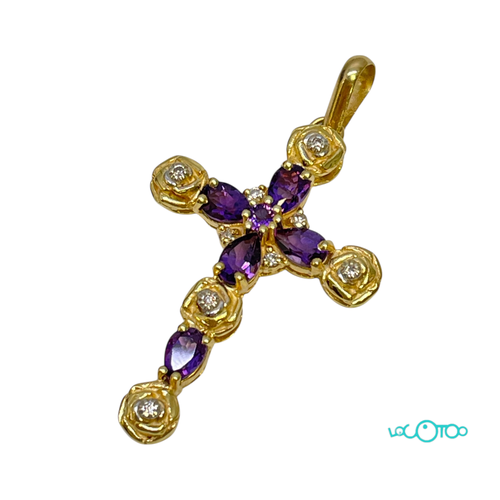 CRUCIFIJO ORO CON BRILLANTES  Y P.VIOLETA