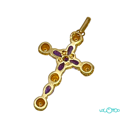 CRUCIFIJO ORO CON BRILLANTES  Y P.VIOLETA
