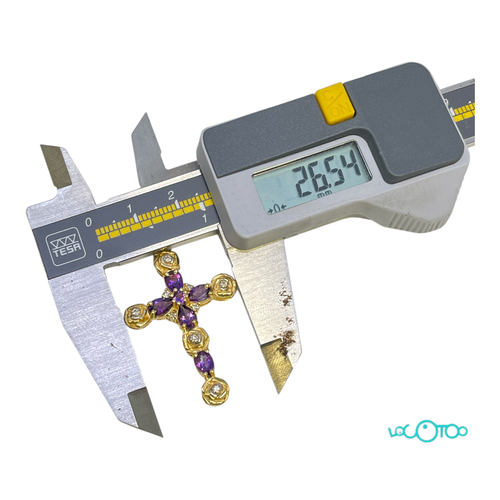 CRUCIFIJO ORO CON BRILLANTES  Y P.VIOLETA