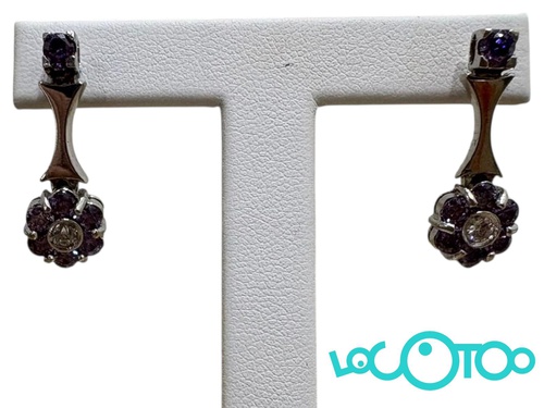 PENDIENTES DE ORO BLANCO CON PIEDRAS EN FLO