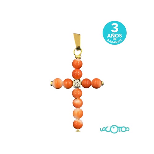 Colgante Oro ORO 18K cruz 10 piedras naranj