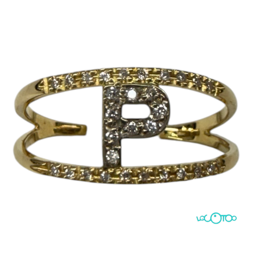 Anillo Oro 18K ,letra P,  con diamantes ,20