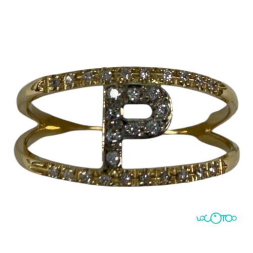 Anillo Oro 18K ,letra P,  con diamantes ,20