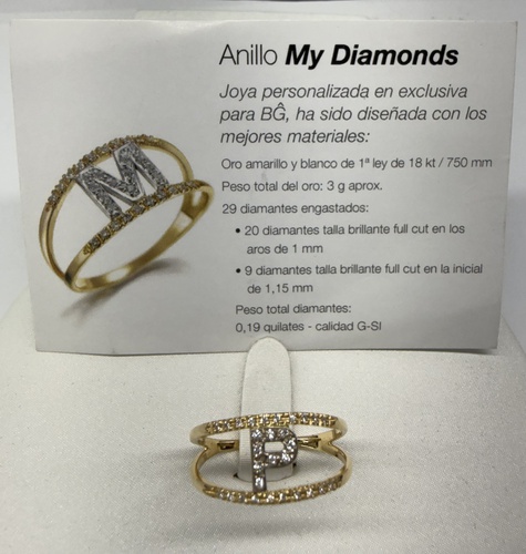 Anillo Oro 18K ,letra P,  con diamantes ,20