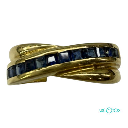 Sortija oro 18 k con carril de zafiros azul