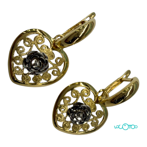 Pendientes Oro 18K largo con motivo de cora