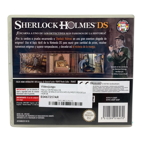 Videojuego NINTENDO DS SHERLOCK HOLMES EL M