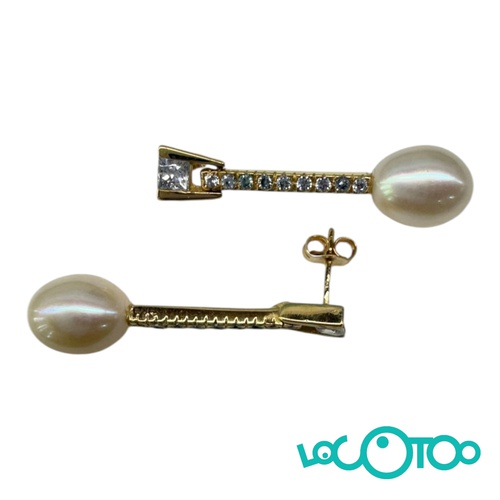 Pendientes largos en oro 18k , circonitas (