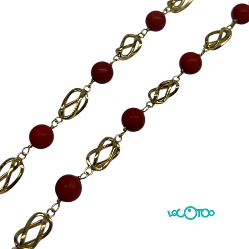 Cadena Oro 18K CON 20 PIEDRAS COLOR CORAL