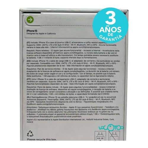 Smartphone APPLE IPHONE 15 Libre 6,1 '' 6 G
