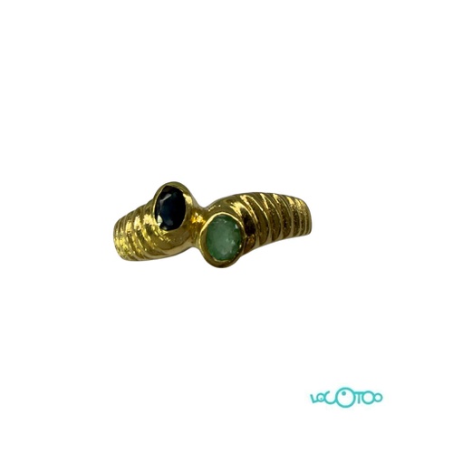 Anillo Oro 18k , gallonado , con zafiro y e