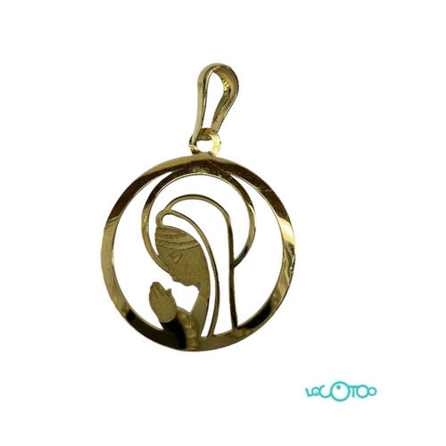Medalla Virgen niña nácar  en oro 18 k . Me