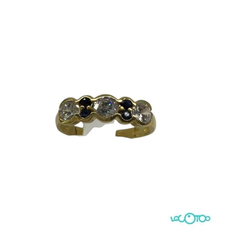 Anillo Oro 18K con  4 zafiros azules y  3 c