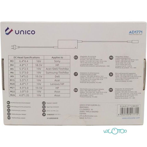 CARGADOR UNIVERSAL PORTÁTILES UNICO AD1771