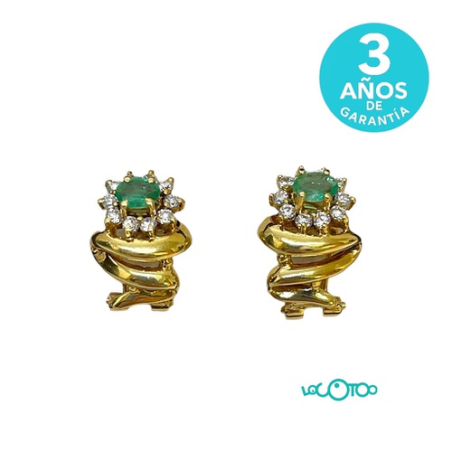 Pendientes Oro 18Kt CON PIEDRA BLANCA Y VER