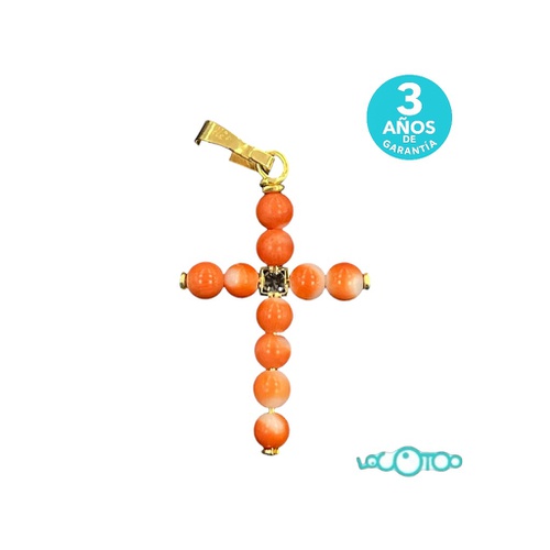 Colgante Oro ORO 18K cruz 10 piedras naranj