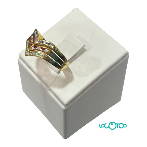 Anillo Oro con 14 cristales, 4 piedras azul