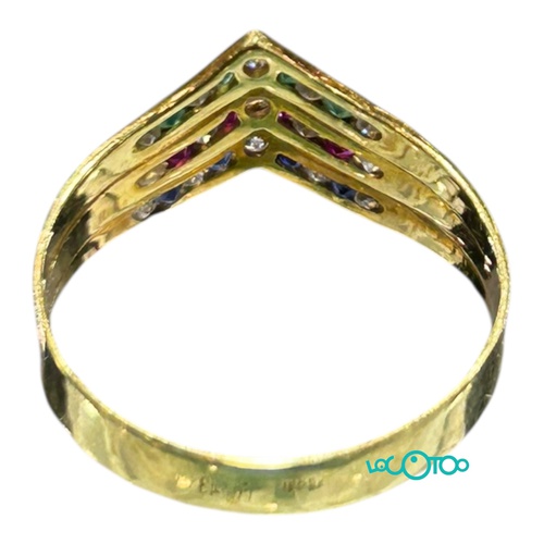 Anillo Oro con 14 cristales, 4 piedras azul