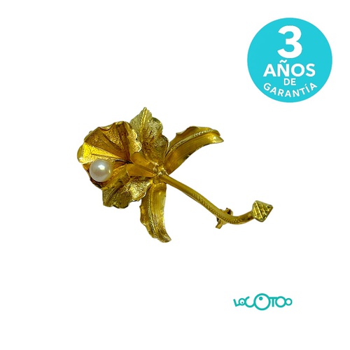 Broche flor oro 18K con perla 8,90g