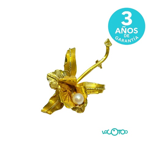 Broche flor oro 18K con perla 8,90g