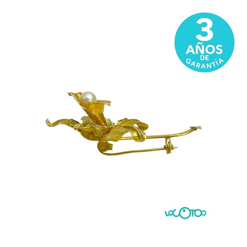 Broche flor oro 18K con perla 8,90g