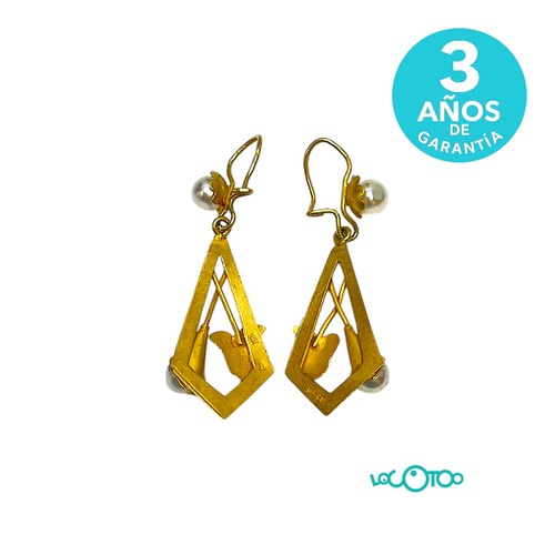 Pendientes oro 18K colgantes con perlas