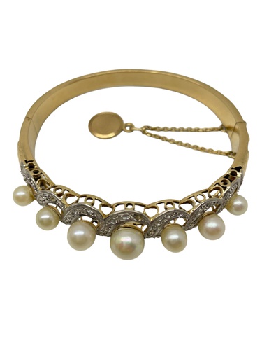 Brazalete rígido oro 18k con perlas años 50