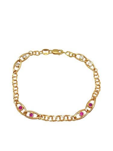 Pulsera Oro 18k piedras rosa y blanco Cierr