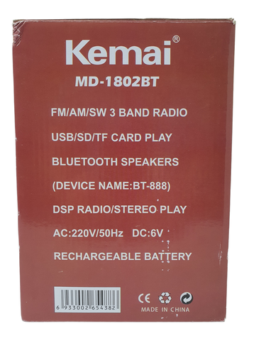 Radio KEMAI MD-1802BT USB Bluetooth Tarjeta