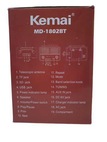 Radio KEMAI MD-1802BT USB Bluetooth Tarjeta