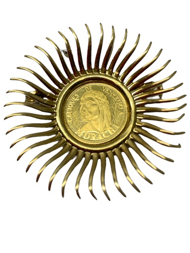 BROCHE ORO 18K CON MONEDA CACIQUE VENEZOLAN