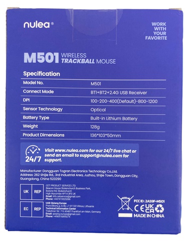 RATON NULEA M501 WIRELESS TRACKBALL MOUSE