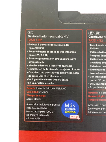 DESTORNILLADOR RECARGABLE 4V PARKSIDE