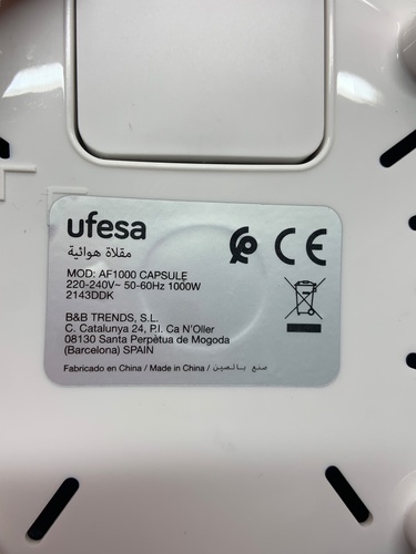 Freidora de aire UFESA AF1000 Capsule - Ferretería Venecia