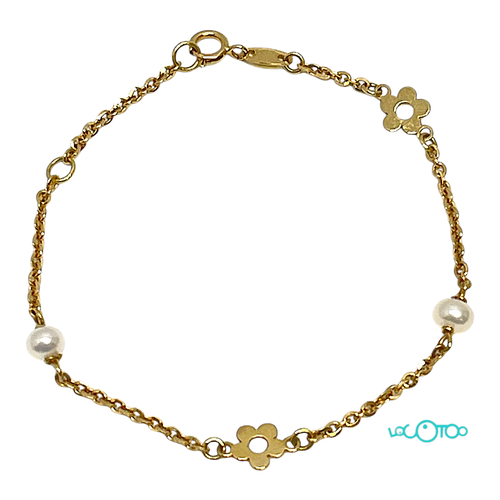 Pulsera Oro 18Kt con Perlas y Flores